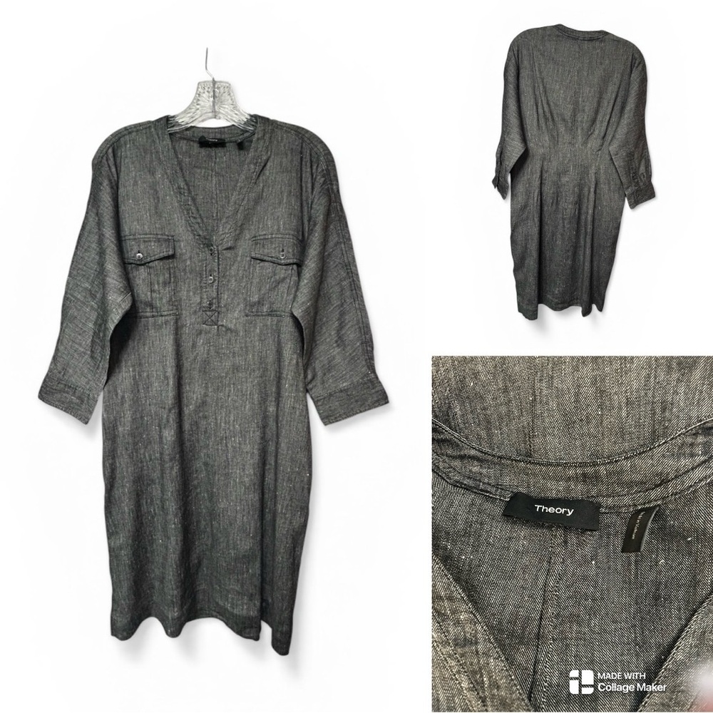 Theory gray linen shift dress